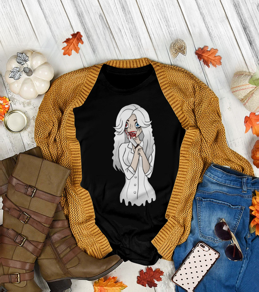 Child Of Malkav Alicia Beaufort Anime-Style Art with Blood and Dual Eye Colors T-Shirt