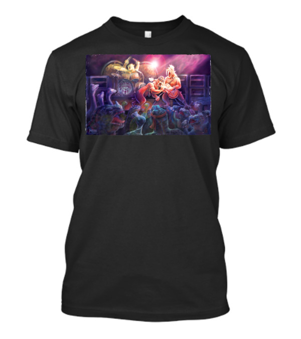 Sabre Tooth Tigers Rocking Out With Dinosaurs In Concert Performance T-Shirt
