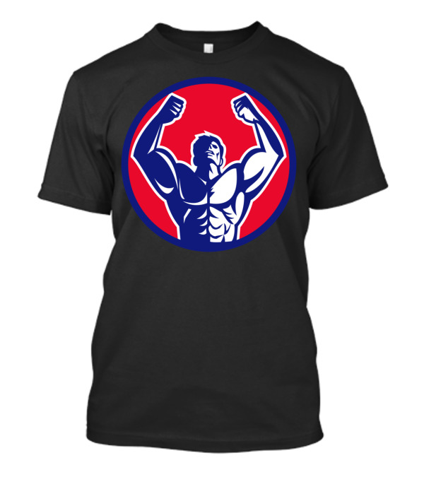 Body Builder Flexing Muscles Iconic Circle Symbol R T-Shirt