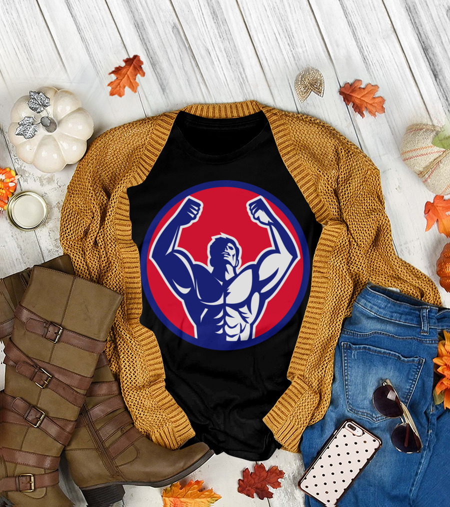 Body Builder Flexing Muscles Iconic Circle Symbol R T-Shirt