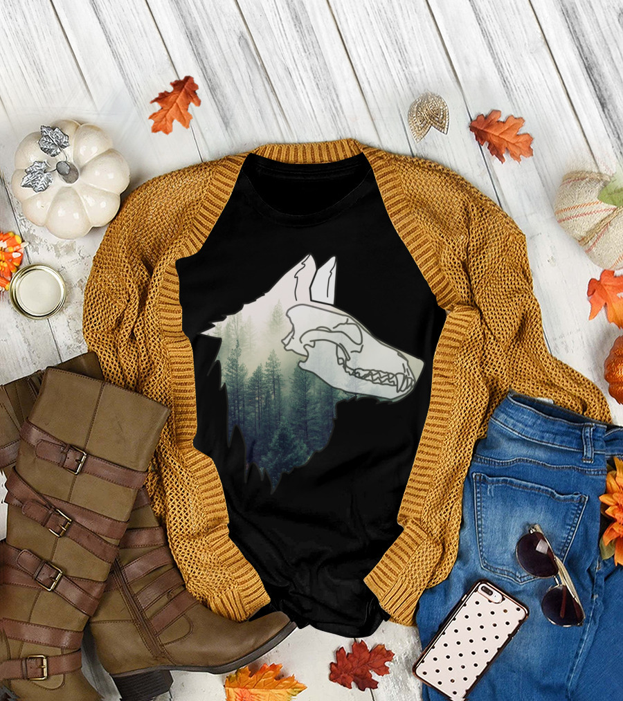 Mystic Animal Forest American Native Wolf Mystic Skull Forest Wolf T-Shirt