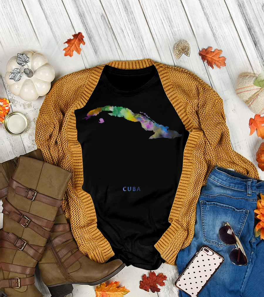 Cuba Map Colorful Watercolor T-Shirt