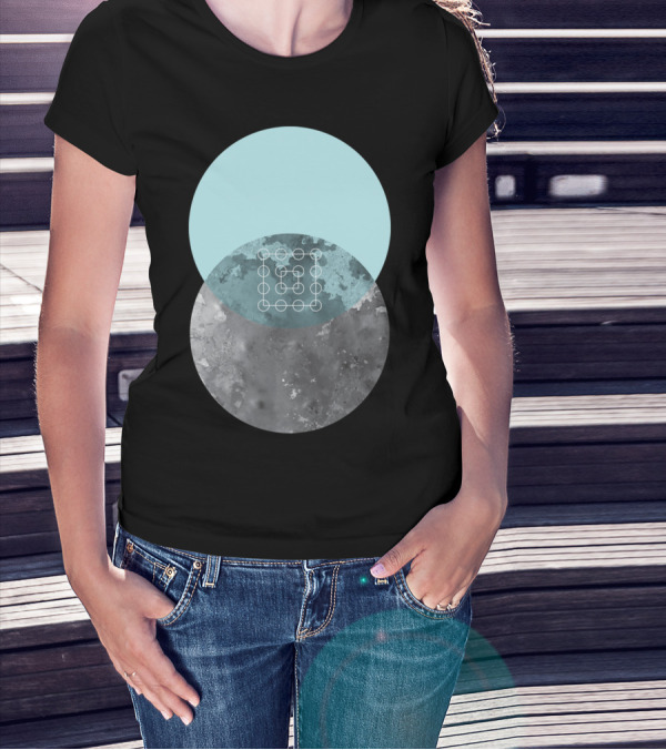 Geometric Full Moon Venn Diagram With Abstract Lunar Textures T-Shirt