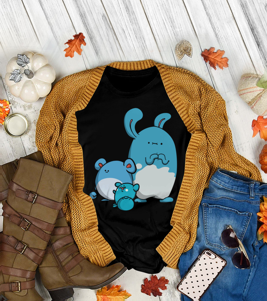 Derpy Axolotls Blue Cartoon Creatures with Animal Ears T-Shirt