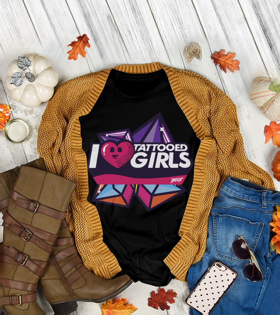 I Love Tattooed Girls ROSEP Geometric Heart T-Shirt