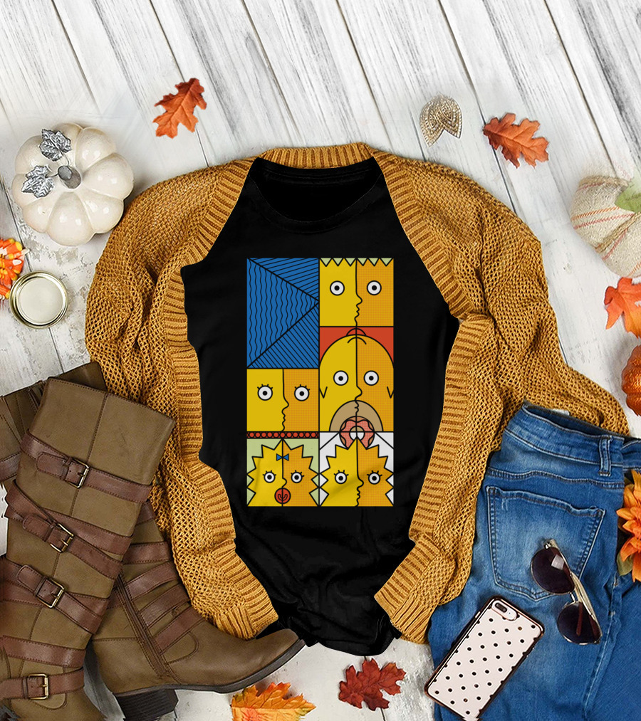 Cubismr Simpsons Geometric Faces Yellow Block T-Shirt