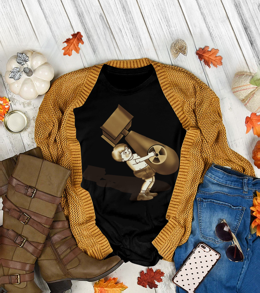 Childs Play Bencheckl Vintage Cartoon Boy Carrying Atomic Bomb T-Shirt