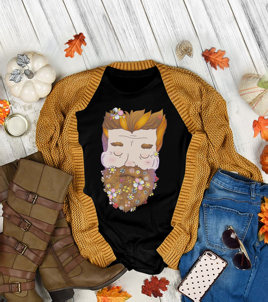 Flower Beard Orange Hair Floral Face T-Shirt