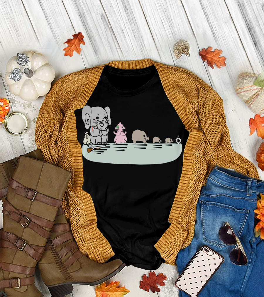 Elephant In The Room Evolution Cartoon with Money Bag and Paintbrush T-Shirt