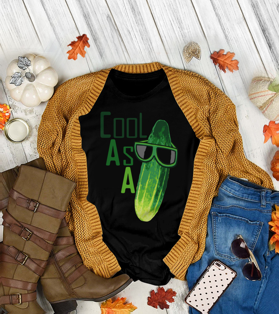 Cool As A Cuke T-Shirt with Sunglasses Cucumber T-Shirt
