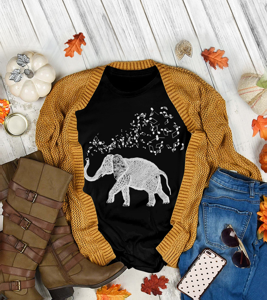 Elephant Music Notes Animal T-Shirt