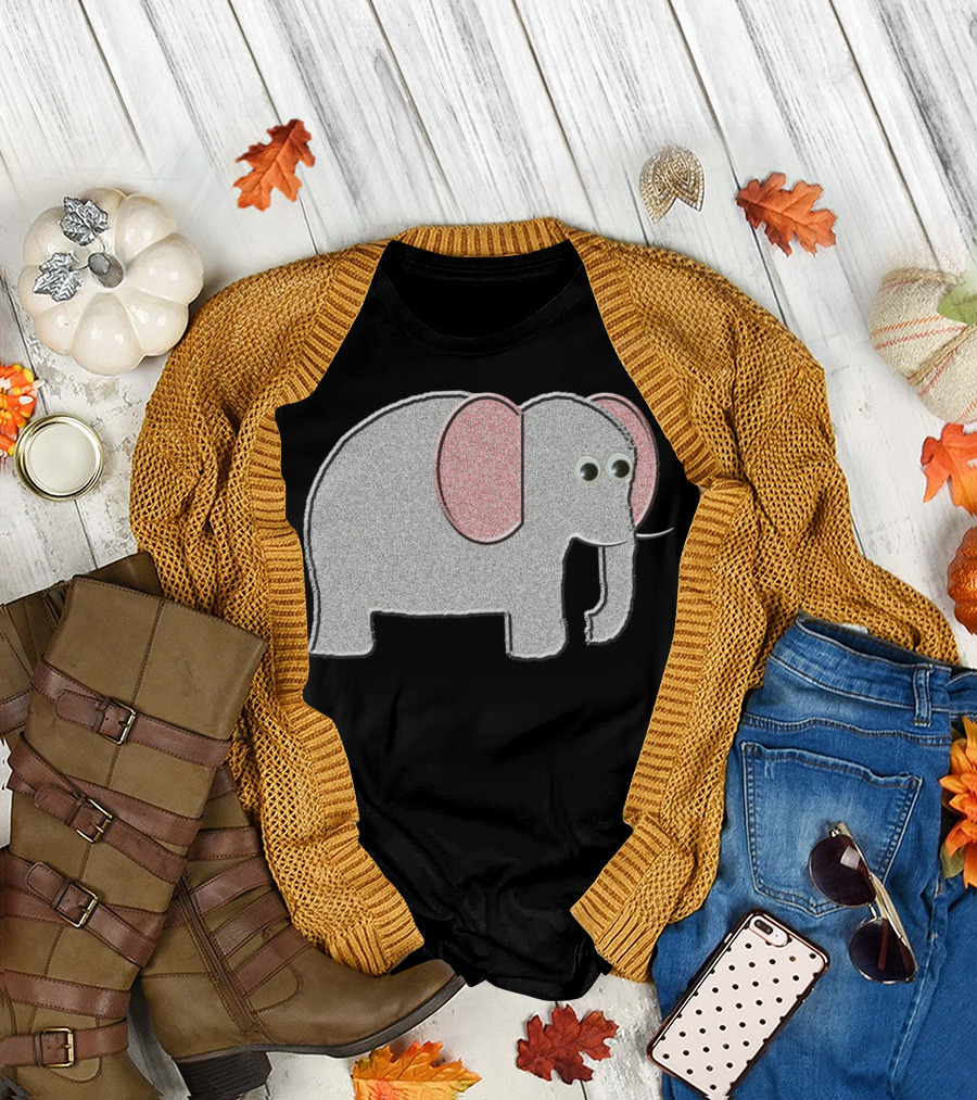 Elephant Sticke Glittery Cartoon Elephant with Googly Eyes T-Shirt