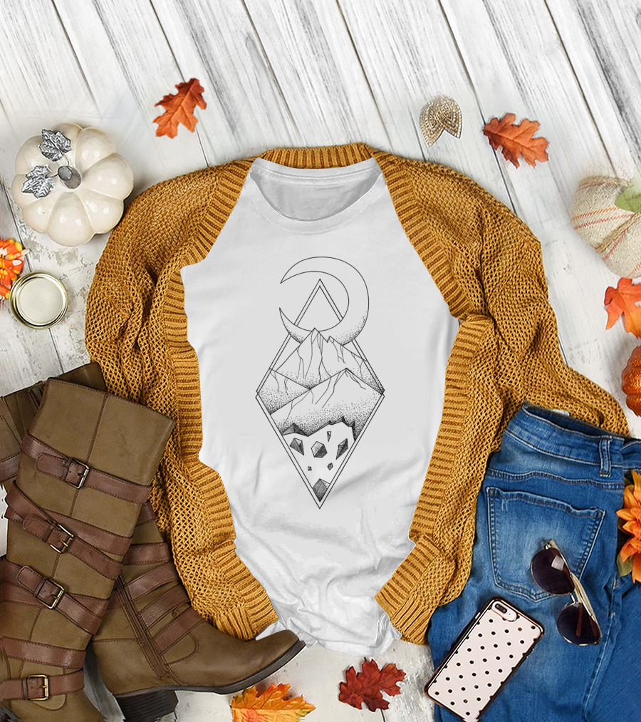 Geometric Mountain and Moon in a Diamond Shape T-Shirt