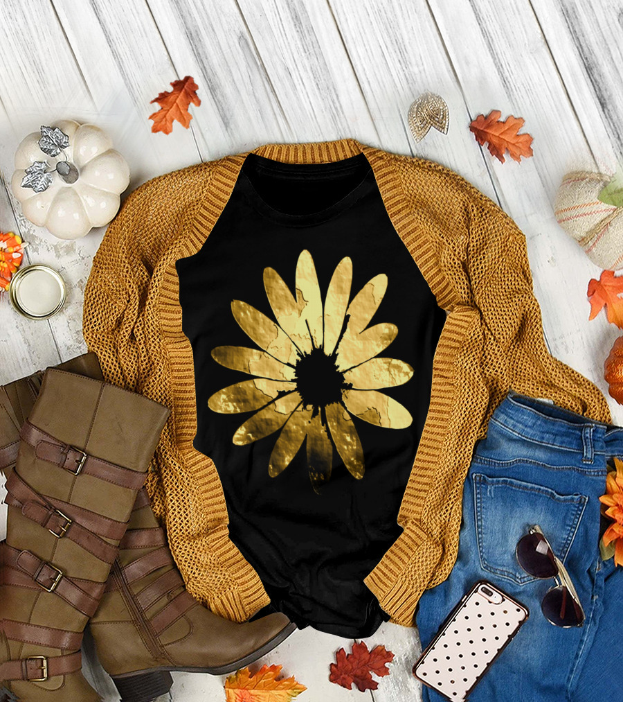 Flower In Gold Metallic Look T-Shirt