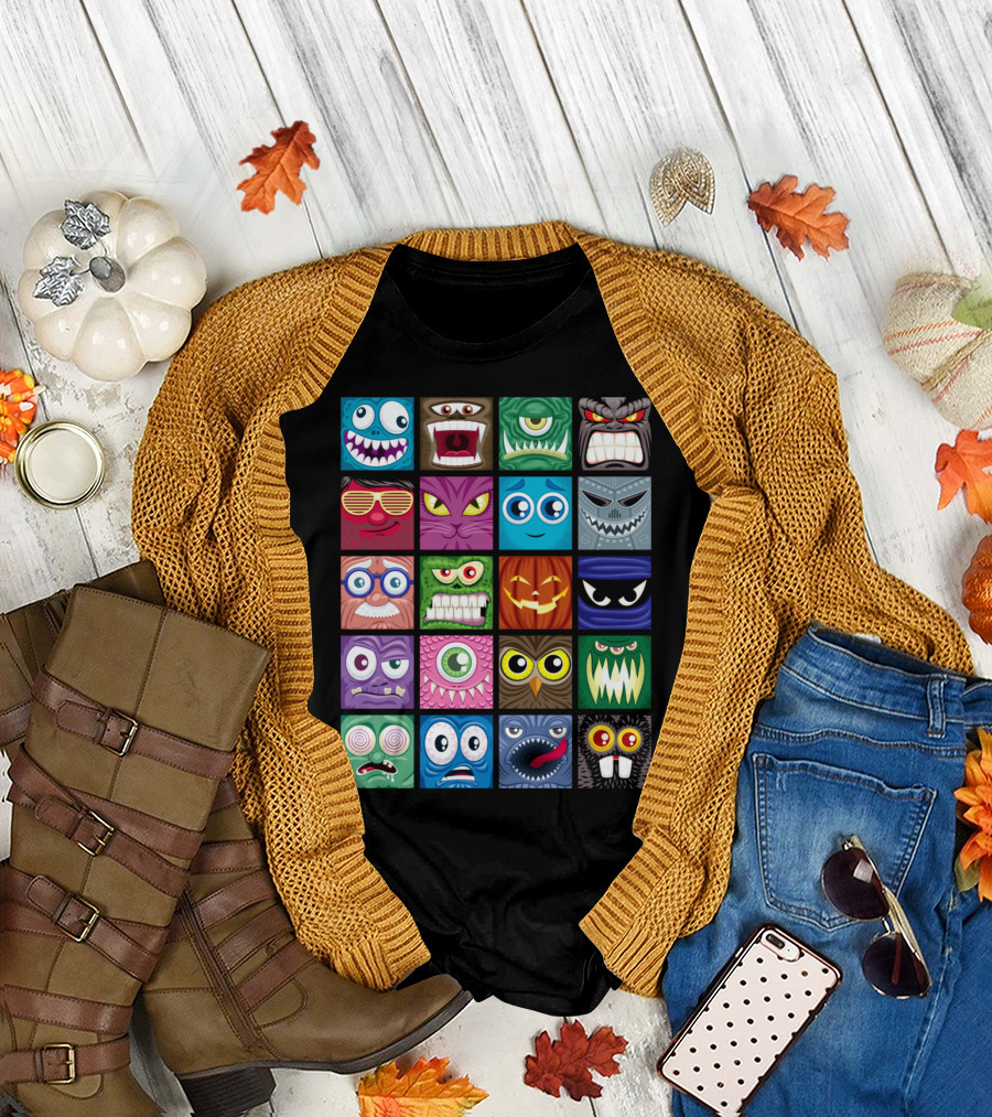 Avatars Colorful Cartoon Faces Grid T-Shirt