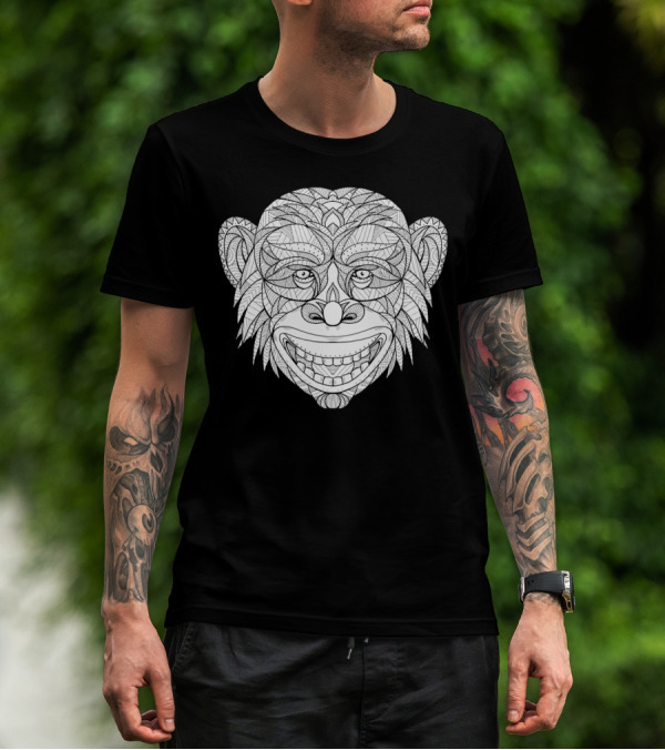 Chimpanzee Head Zentangle Intricate Line T-Shirt