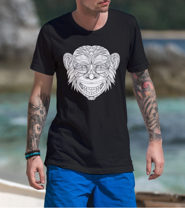 Chimpanzee Head Zentangle Intricate Line T-Shirt