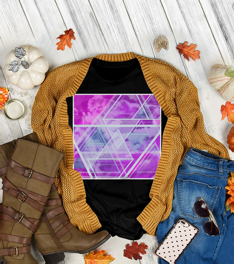 Triangle Square Geometrical Clouds in Pink and Purple Sky T-Shirt