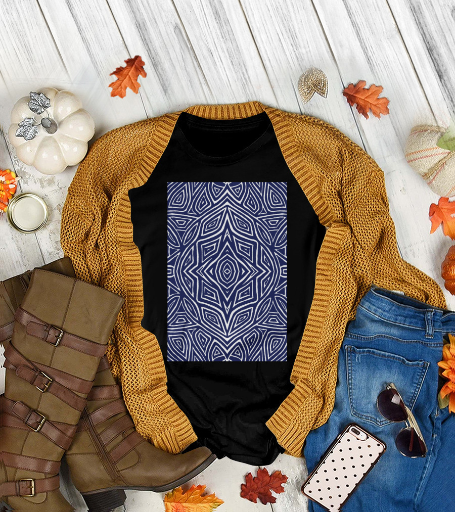 Navy Rose Chas Intricate Geometric T-Shirt
