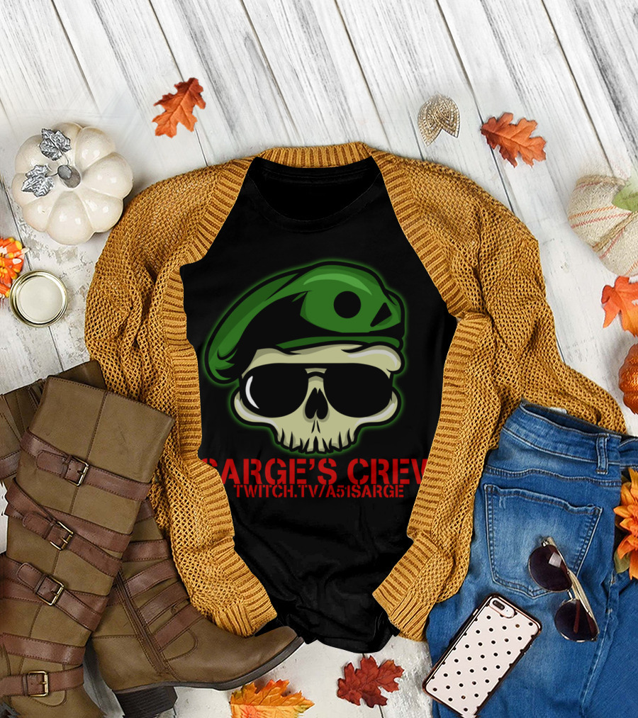Sarge's Crew Twitch.tv/A51Sarge Skull with Green Beret T-Shirt