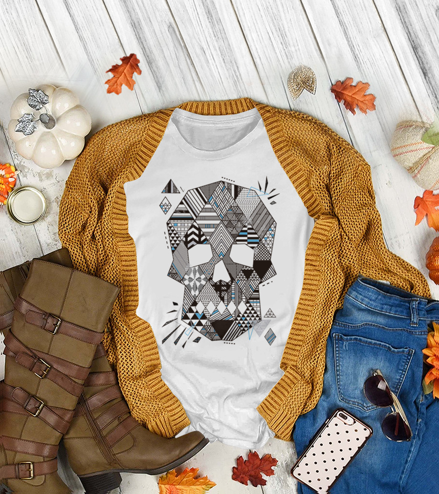 Geometric Soul Skull Pattern in Abstract Shapes and Lines T-Shirt