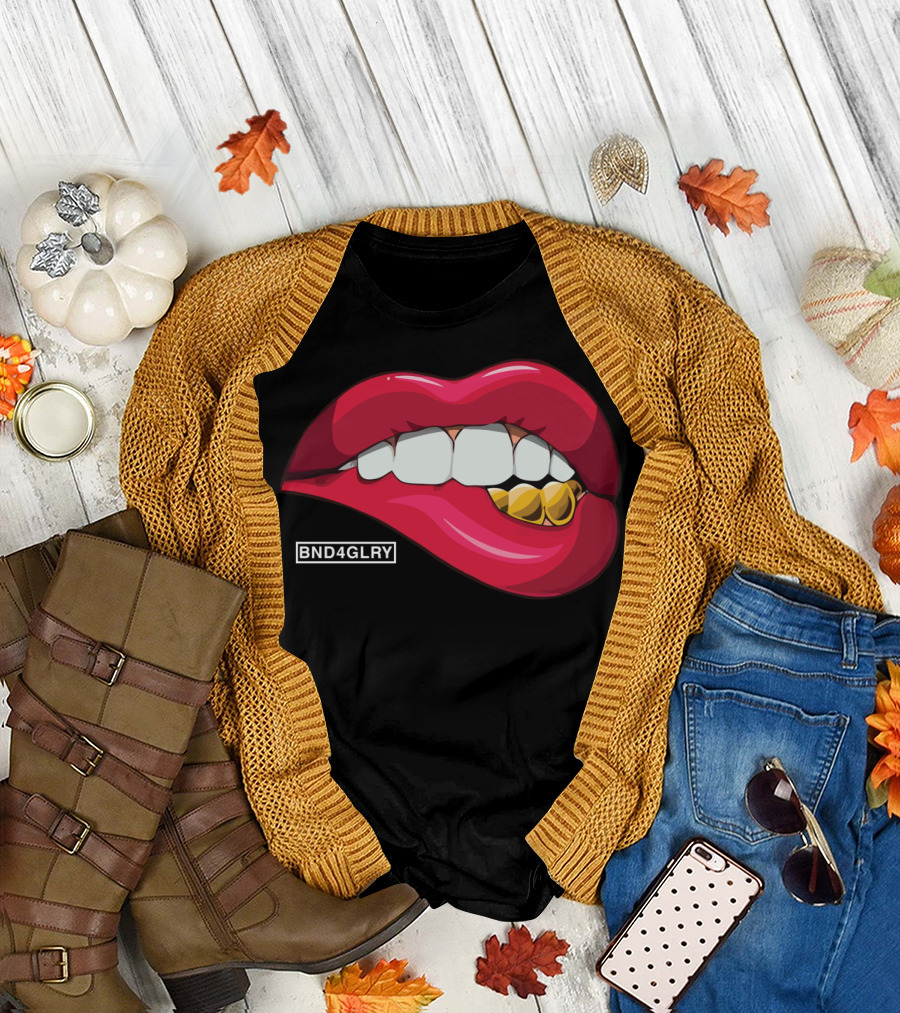 BND4GLRY Bottom Fronts Gold Teeth Lips T-Shirt