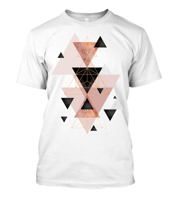 Geometric Triangles Blush Rose Gold Black White Abstract T-Shirt