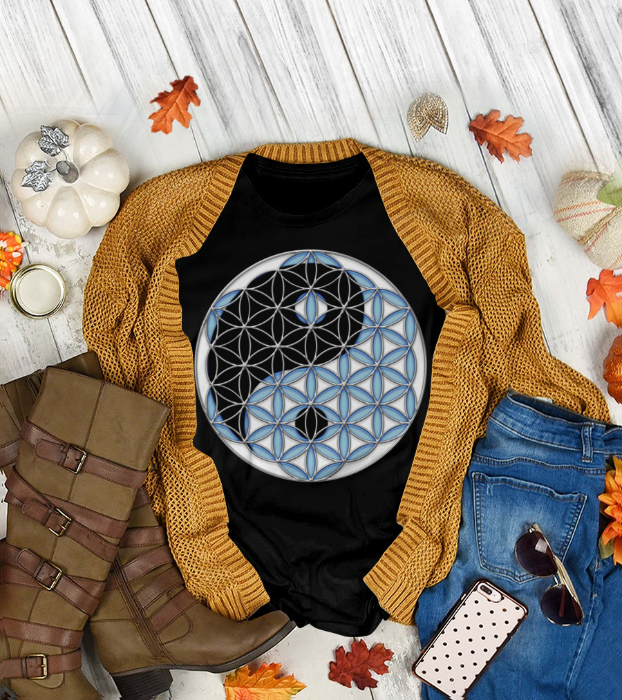 Geometric Yin Yang Flower of Life T-Shirt