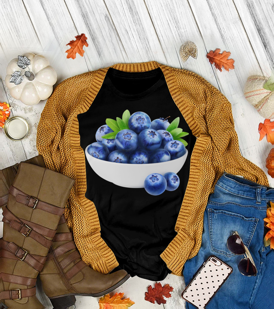 Bowl Of Blueberries Sti Fresh Leafy Harvest T-Shirt