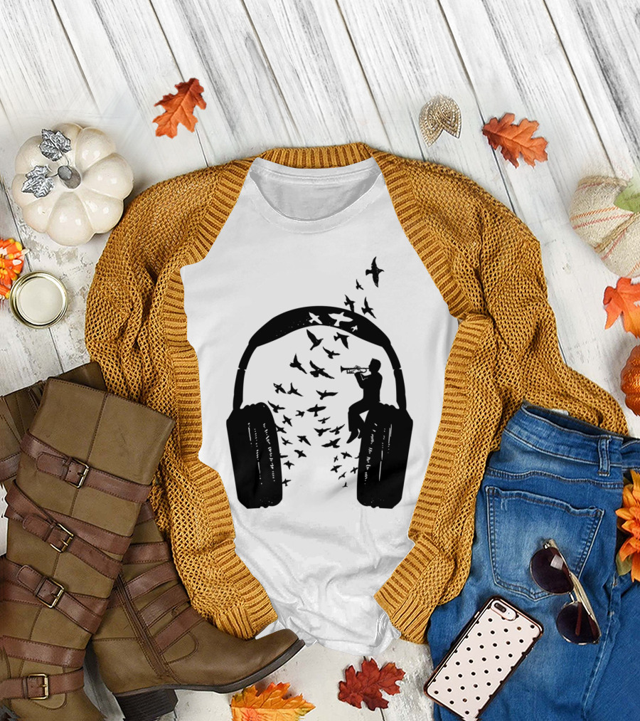 Headphone Trumpet Birds Music Fusion T-Shirt