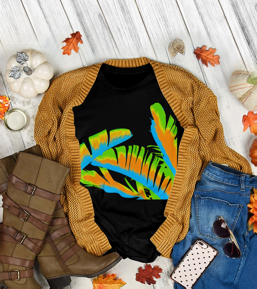 Tropical Colored Banana Leaves Bright Neon Palette T-Shirt