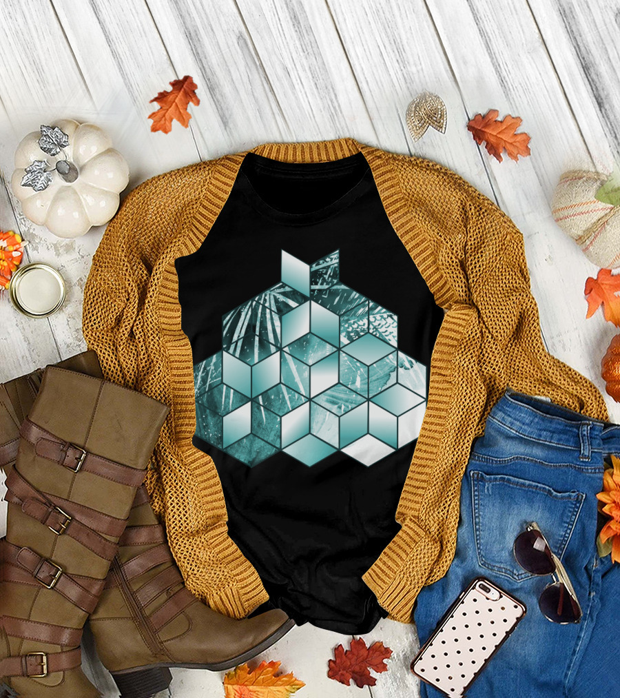 Tropical Palm Leaves Cubic Effect T-Shirt
