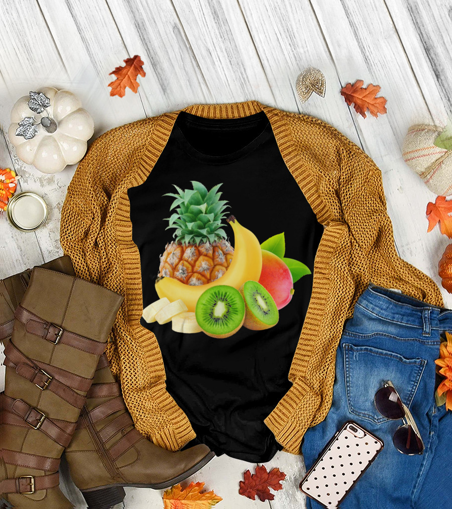 Tropical Fruits Pineapple Banana Mango Kiwi T-Shirt