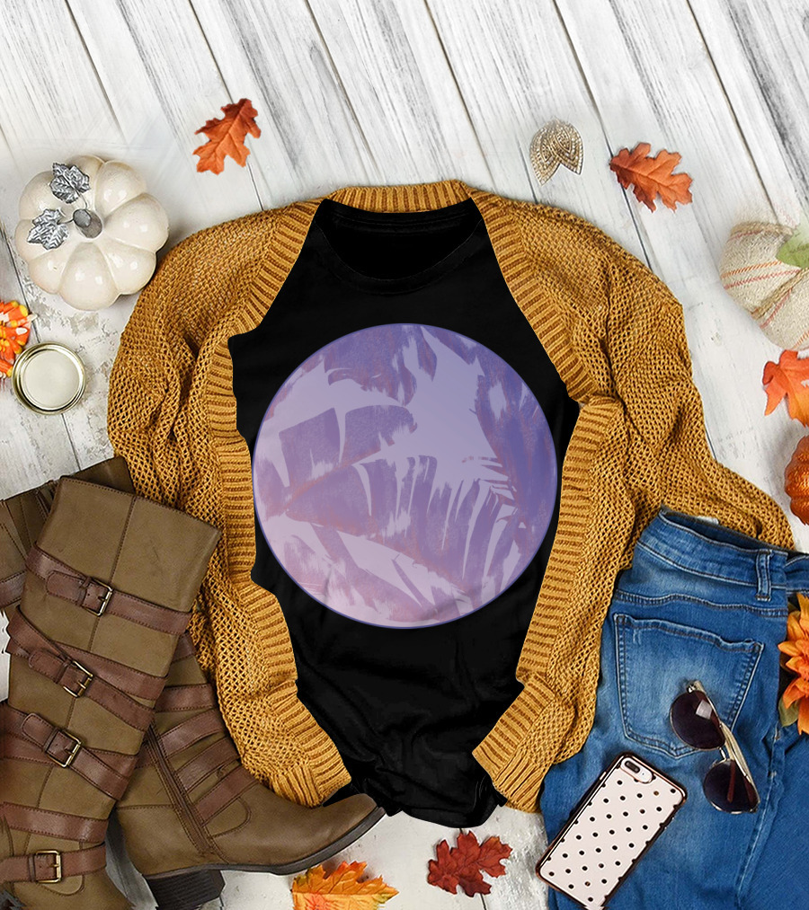 Tropical Sunset Banana Leaves Circle T-Shirt
