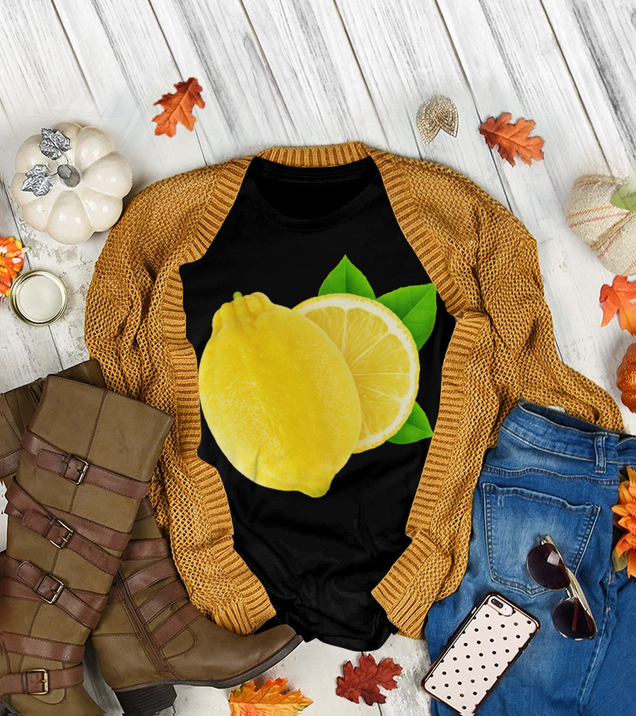 Cut Lemon Slice with Leaf T-Shirt