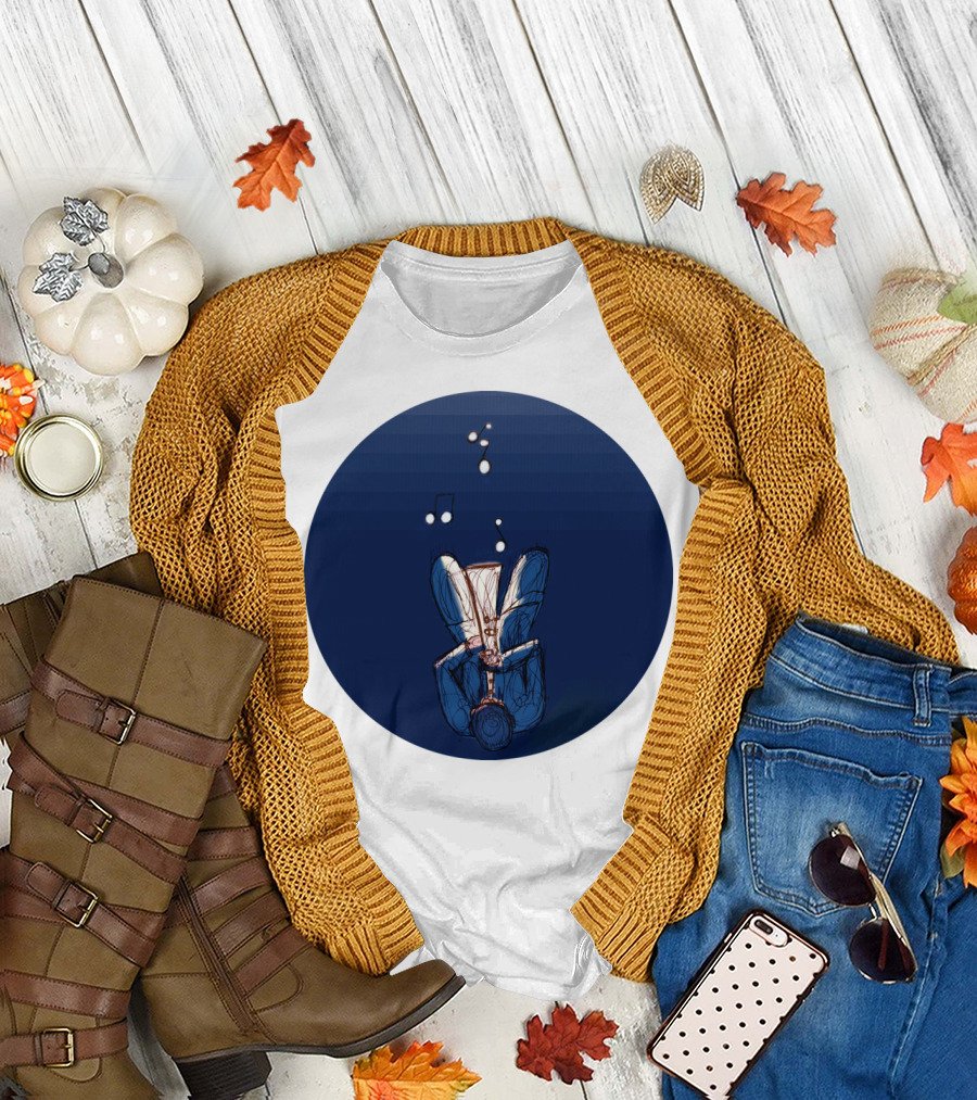Jazz Oceanr Upside Down Music Notes Sketch T-Shirt
