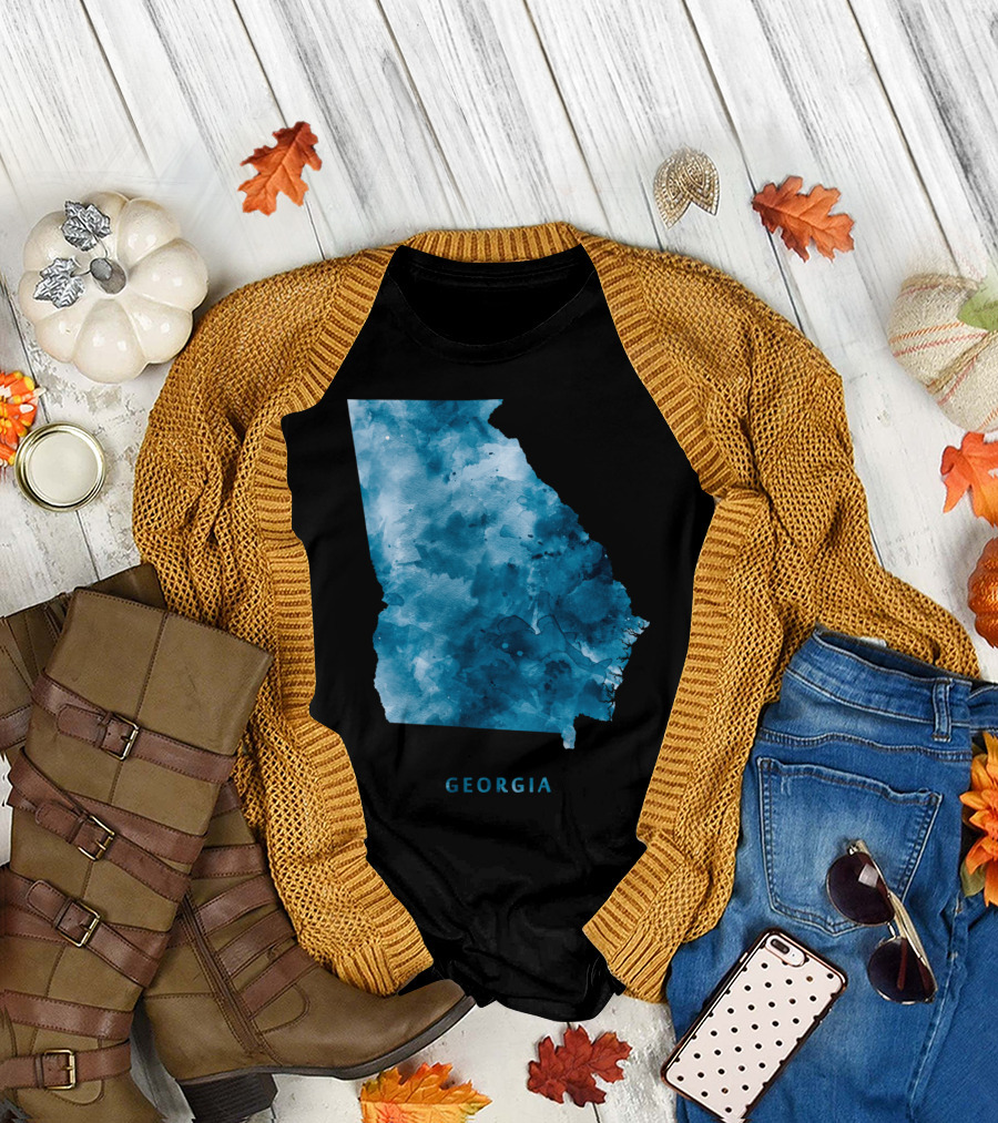 Georgia Watercolor Map Design Teal Blue T-Shirt
