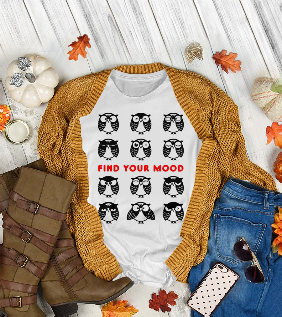 Emotional Owls Find Your Mood Owls with Different Expressions T-Shirt