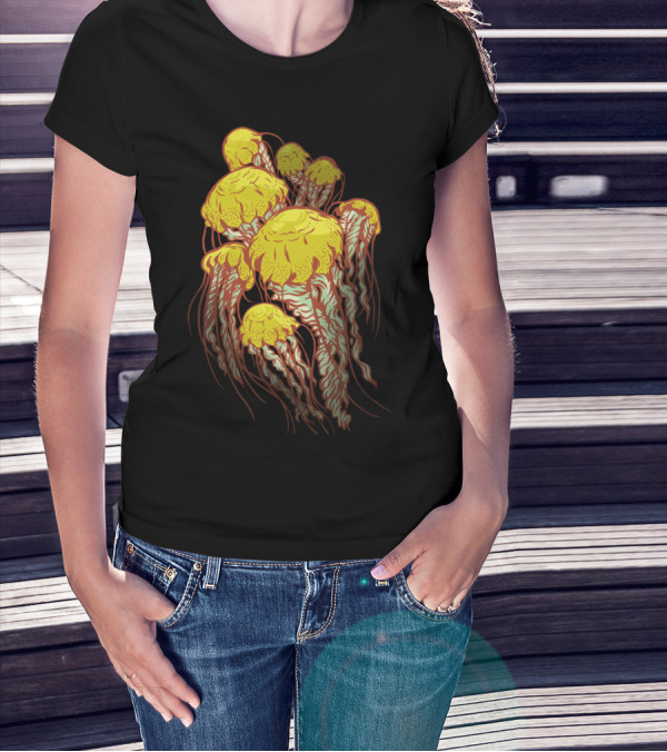 Jelly Bloom Yellow And Brown Jellyfish Cluster T-Shirt