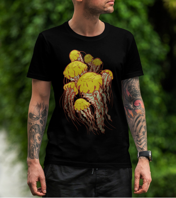 Jelly Bloom Yellow And Brown Jellyfish Cluster T-Shirt