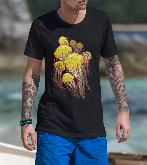 Jelly Bloom Yellow And Brown Jellyfish Cluster T-Shirt