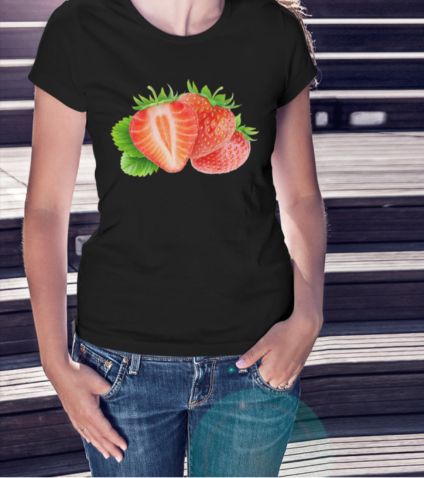 Cut Fresh Strawberries With Leaves T-Shirt