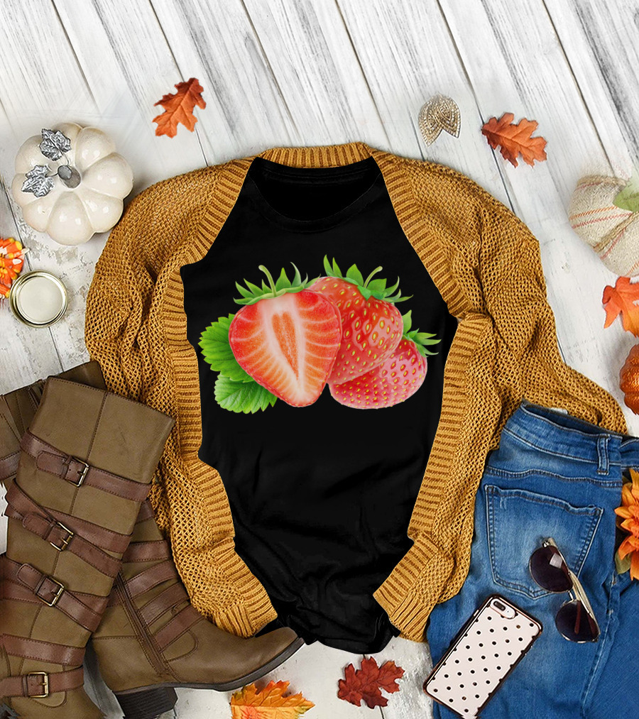 Cut Fresh Strawberries with Leaves T-Shirt