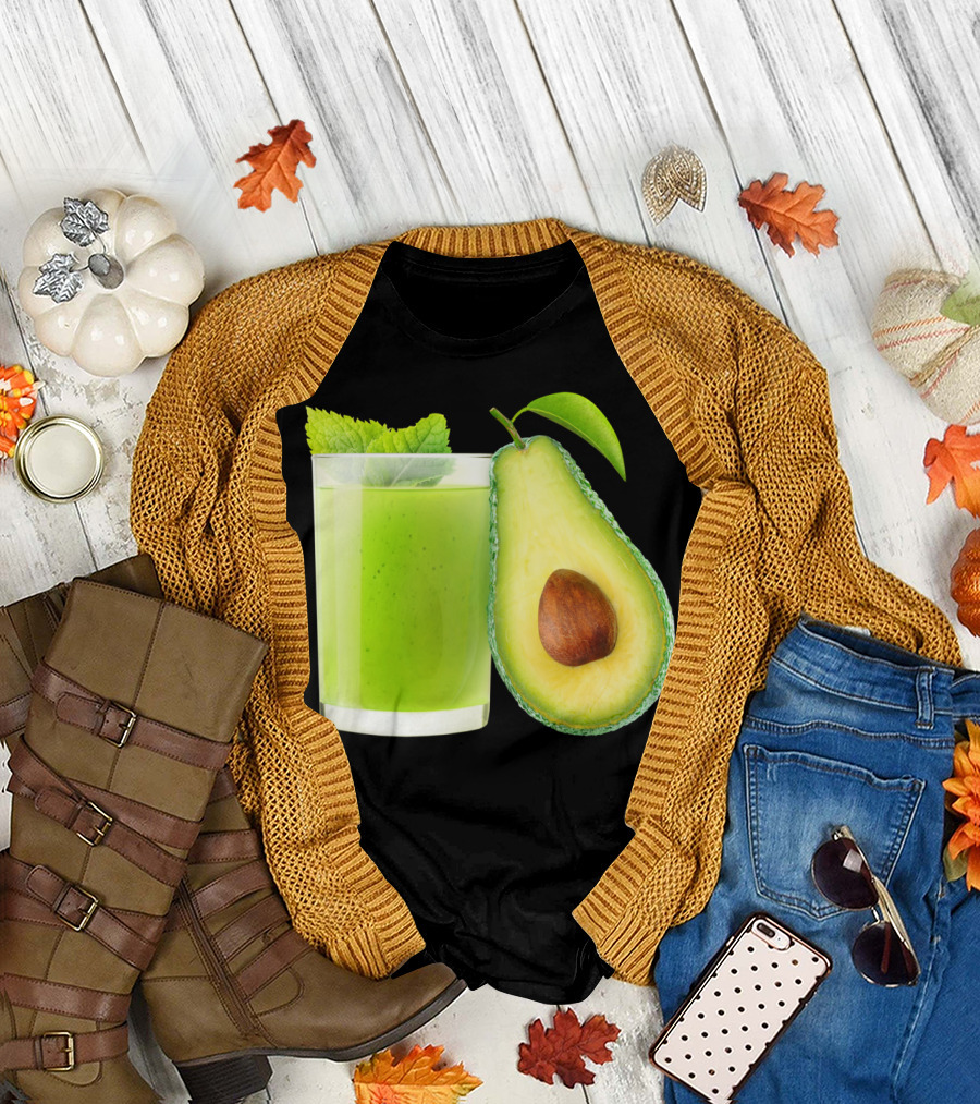 Avocado Smoothie Sti Fresh Green Drink with Half Avocado and Mint Leaves T-Shirt