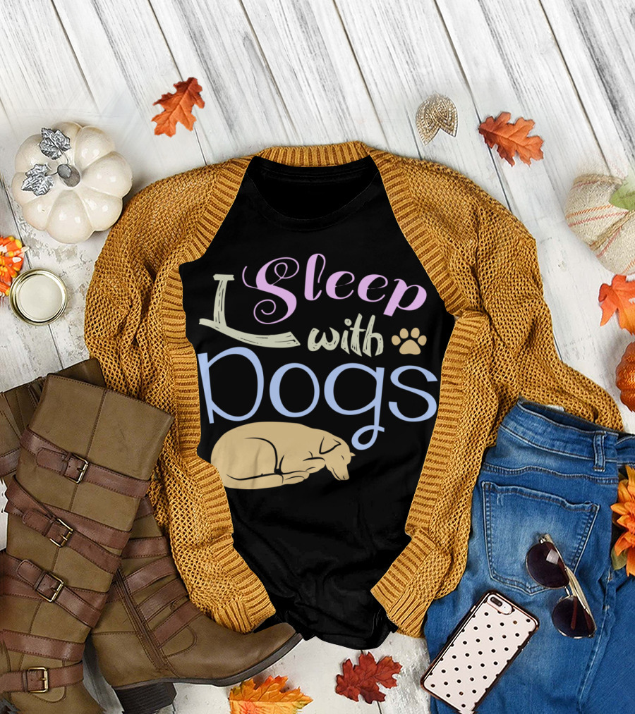 I Sleep With Dogs Paws and Sleeping Dog T-Shirt
