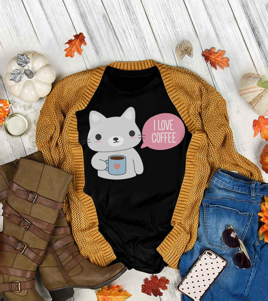 I Love Coffee Cute Kawaii Cat T-Shirt