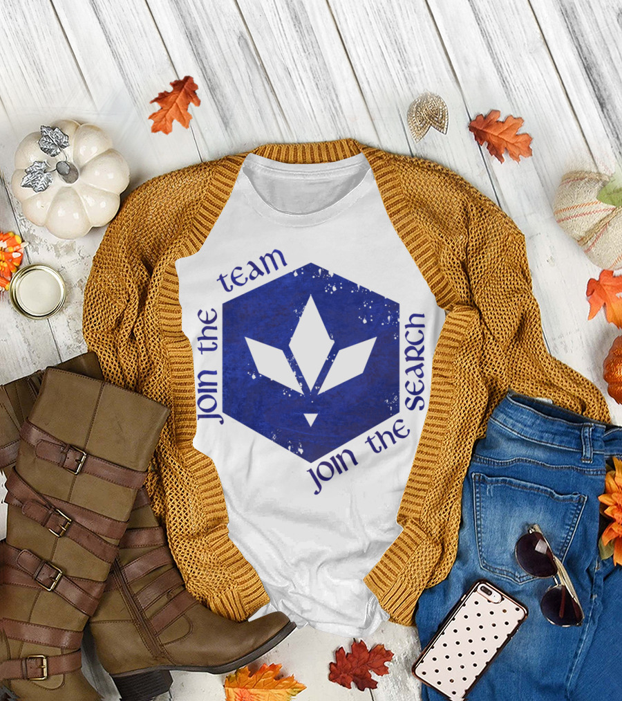 Join The Team Join The Search Hexagon Emblem Blue Leaf T-Shirt