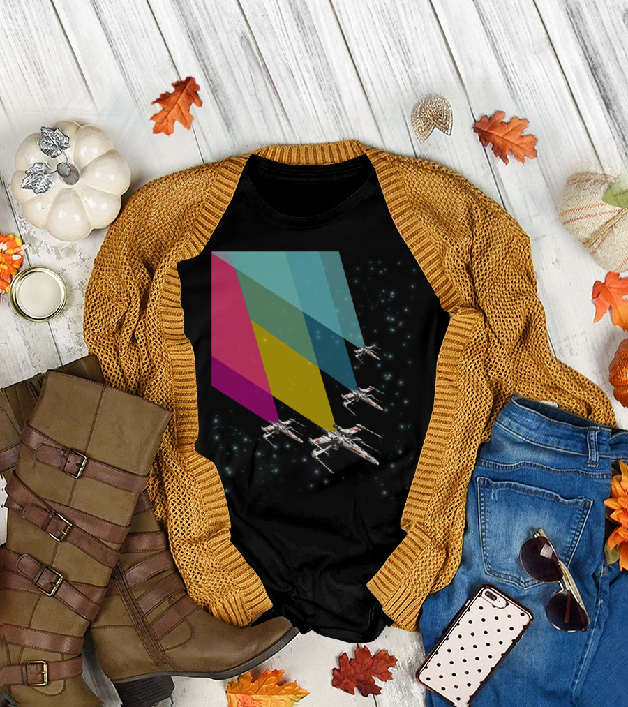 Chroma X Wings Starfighter Flight with Spectrum Trails T-Shirt