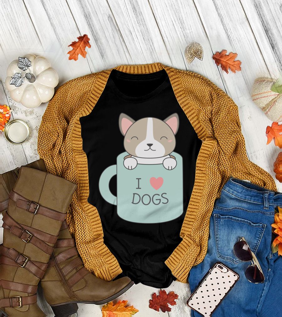 Kawaii I Love Dogs Cute Puppy in Mug T-Shirt