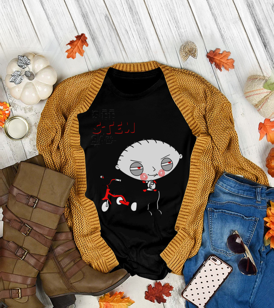See Stew Saw Wer Tricycle Character with Spiral Cheeks and Mischievous Expression T-Shirt